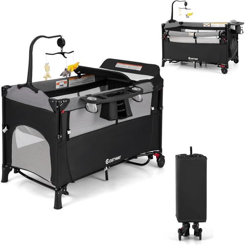 5 En 1 Lit Parapluie Bébé Avec Matelas et Table à Langer,Lit Bébé Evolutif Avec 4 Hauteurs Réglables