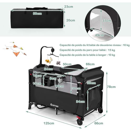 5 En 1 Lit Parapluie Bébé Avec Matelas et Table à Langer,Lit Bébé Evolutif Avec 4 Hauteurs Réglables