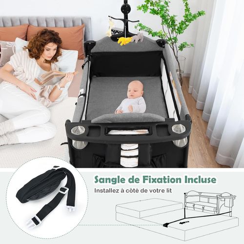 5 En 1 Lit Parapluie Bébé Avec Matelas et Table à Langer,Lit Bébé Evolutif Avec 4 Hauteurs Réglables