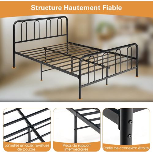 Cadre De Lit Métal 140x200cm Avec 9 Pieds Pour Adulte Simple Double,noir