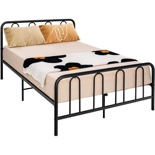 Cadre De Lit Métal 140x200cm Avec 9 Pieds Pour Adulte Simple Double,noir