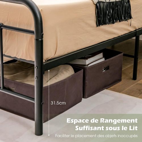 Cadre De Lit Métal 160x200cm Avec 9 Pieds Pour Adulte Simple Double,noir
