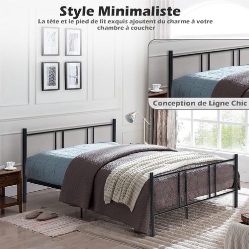 Lit Double Pour Adulte - Cadre De Lit En Métal - 160 X 200 Cm - 9 Pieds