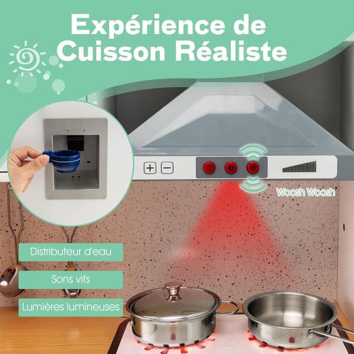 Cuisine Enfant En Bois Avec Sons Et Lumière Réels, Machine à Laver et Tabouret et Cafetière