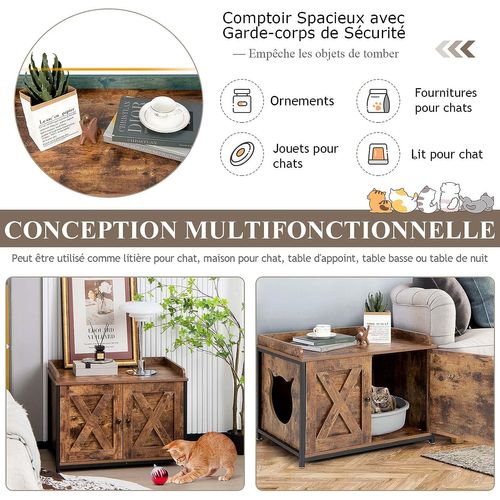 Meuble Litiere Chat Avec Double Porte Structure En Métal,80 X 50 X 88 Cm,marron