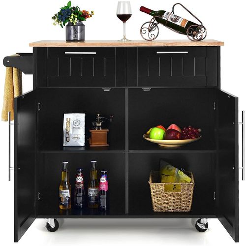 Dessertes Îlot Central Cuisine Avec Table 4 Roues, Desserte Avec 2 Tiroirs 94x41x94cm