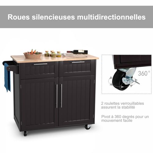Dessertes Îlot Central Cuisine Avec Table 4 Roues , Desserte Avec 2 Tiroirs 94x41x94cm