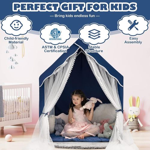 Tente De Jeux Pour Enfants Intérieur Avec Coussin Rembourré Amovible,bleu