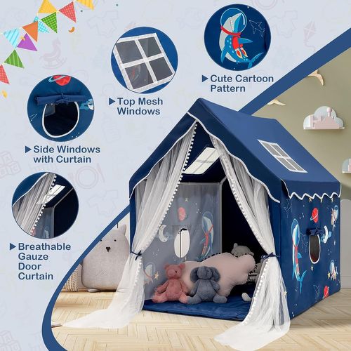 Tente De Jeux Pour Enfants Intérieur Avec Coussin Rembourré Amovible,bleu