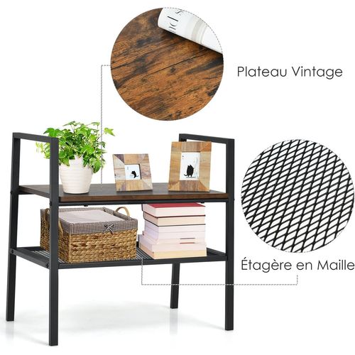 Lot De 2 Étagères De Rangement Empilable à 2 Niveaux, Étagère à Chaussures  Style Industriel