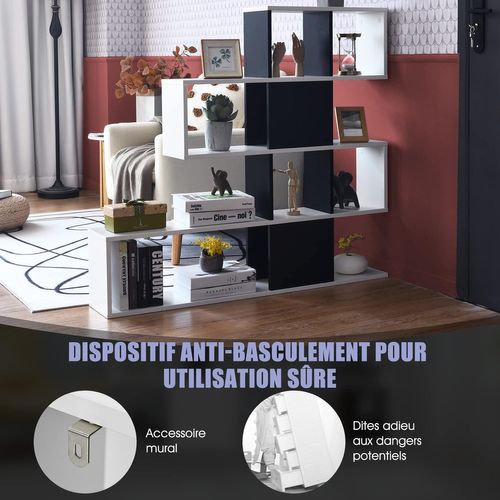 Bibliothèque à 5 Niveaux 120x19,5x109 Cm Étagère De Rangement Noir