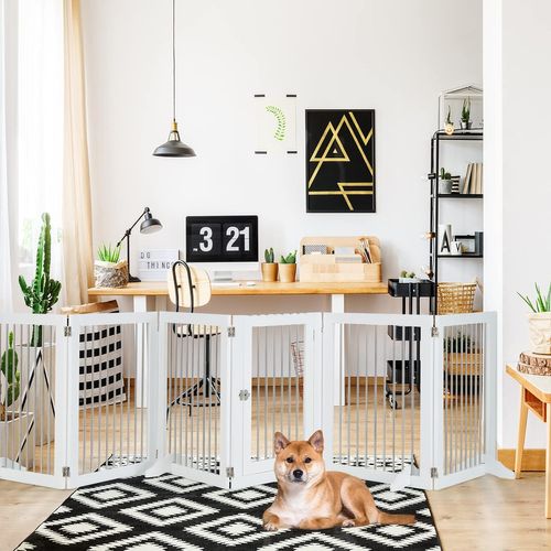 Extension Barriere Verrouillable 6 Panneaux En Acier Inoxydable Pliable 80x61-366 Cm