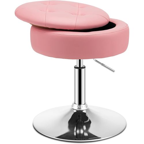 Tabouret De Bar Pivotante à 360° Hauteur Réglable 51-66 Cm, Couvercle Amovible Rangement, Rose