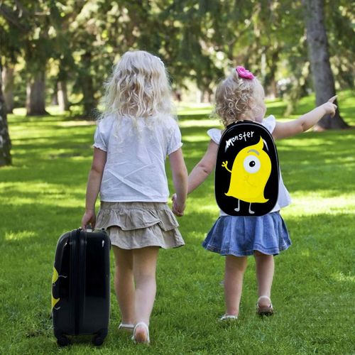 Valise Enfants 16" et Sac à Dos 12" Avec Poignée Télescopique, 4 Roues Rotatives (monstre)