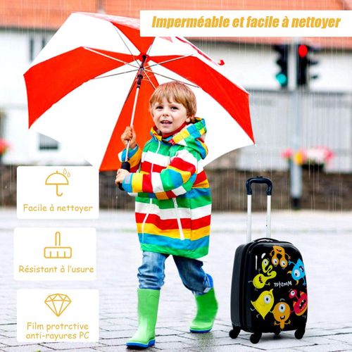Valise Enfants 16" et Sac à Dos 12" Avec Poignée Télescopique, 4 Roues Rotatives (monstre)