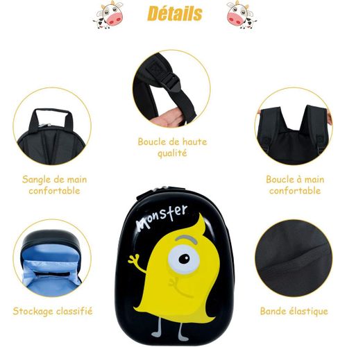 Valise Enfants 16" et Sac à Dos 12" Avec Poignée Télescopique, 4 Roues Rotatives (monstre)