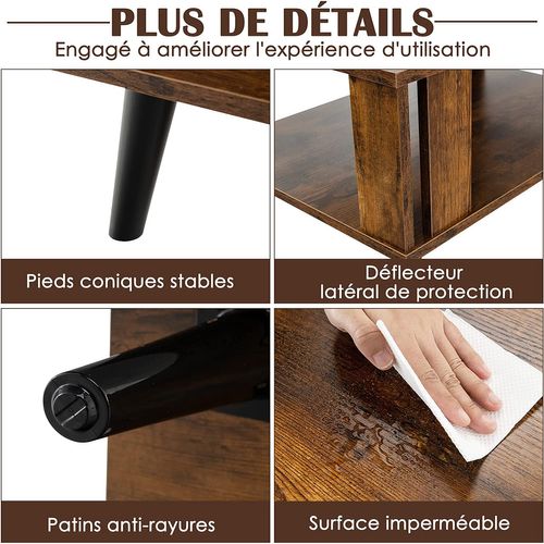 Table Basse à 2 Niveaux, Table D'appoint Industriel 4 Jambes Patins Antidérapants