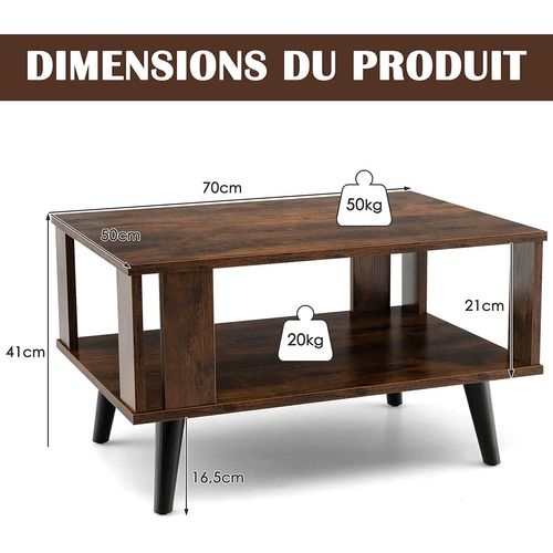Table Basse à 2 Niveaux, Table D'appoint Industriel 4 Jambes Patins Antidérapants