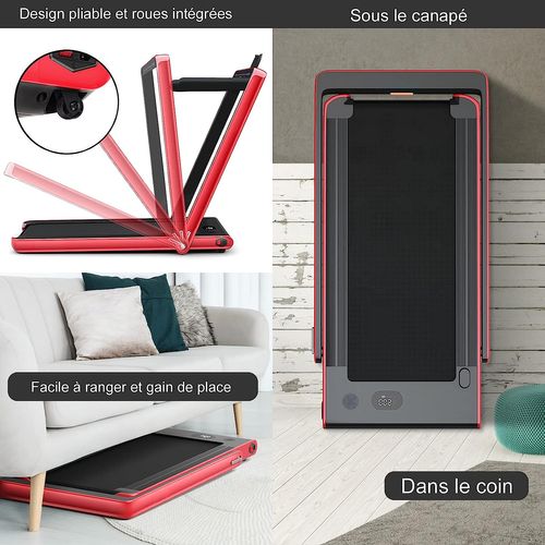 Tapis De Course Electrique Pliable 2 En 1 Vitesse 1-12 Km/h,  Charge 120kg-rouge