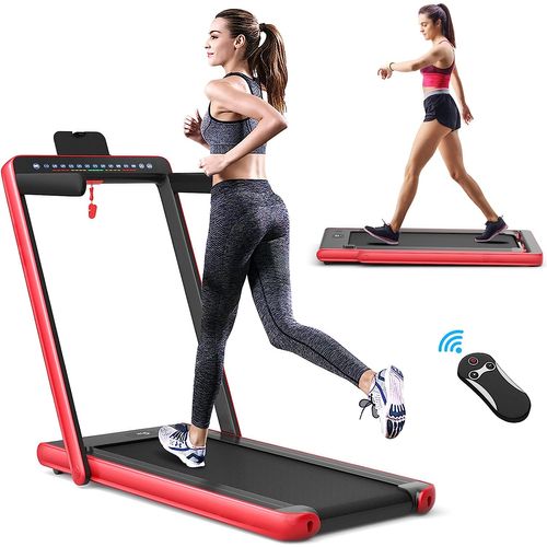 Tapis De Course Electrique Pliable 2 En 1 Vitesse 1-12 Km/h,  Charge 120kg-rouge