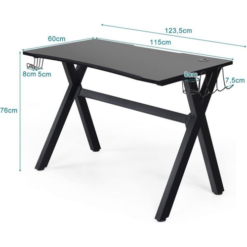 Bureau Gaming Pour Gamer Table Ergonomique Avec Porte-gobelet Et Crochet - 123 X 60 X 76 Cm