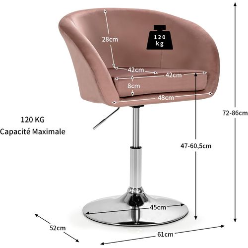 Chaise Pivotante En Velours, Fauteuil De Bureau Réglable En Hauteur, Charge 125kg Rose