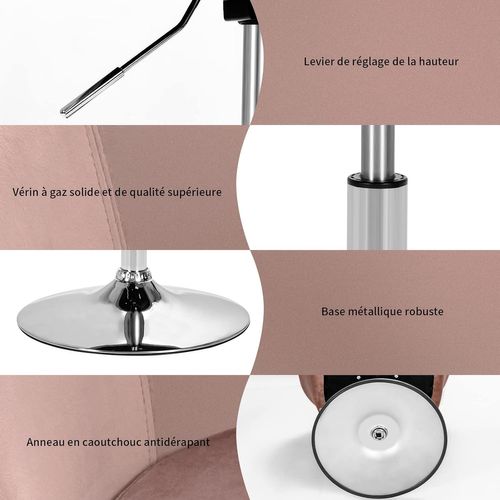 Chaise Pivotante En Velours, Fauteuil De Bureau Réglable En Hauteur, Charge 125kg Rose