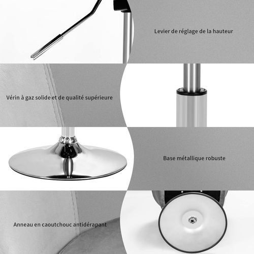 Chaise Pivotante En Velours, Fauteuil De Bureau Réglable En Hauteur, Charge 125kg Gris