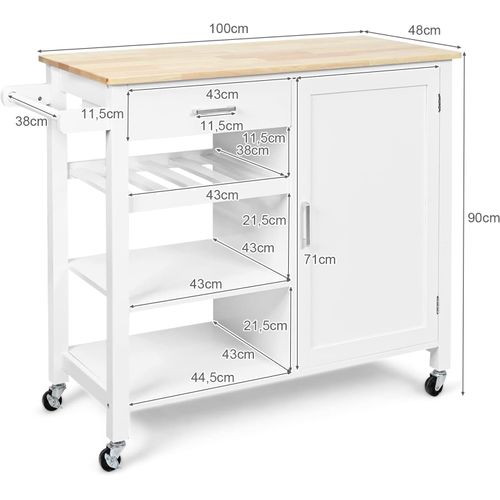 Desserte De Cuisine à 4 Niveaux Avec Tiroir Et Armoire, Chariot De Cuisine Roulant (blanc)