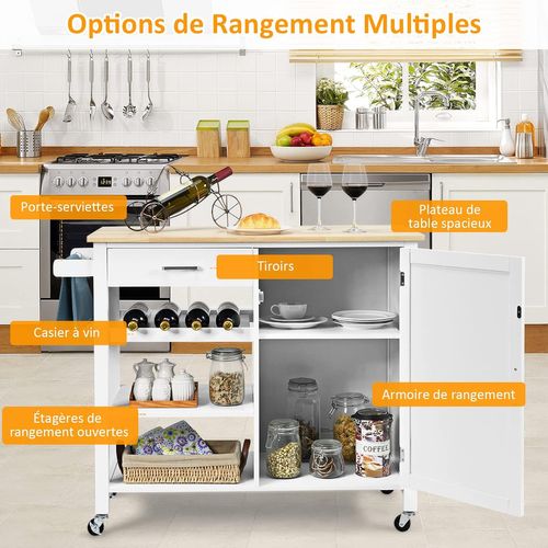 Desserte De Cuisine à 4 Niveaux Avec Tiroir Et Armoire, Chariot De Cuisine Roulant (blanc)