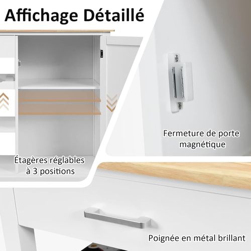Desserte De Cuisine à 4 Niveaux Avec Tiroir Et Armoire, Chariot De Cuisine Roulant (blanc)