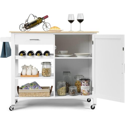 Desserte De Cuisine à 4 Niveaux Avec Tiroir Et Armoire, Chariot De Cuisine Roulant (blanc)