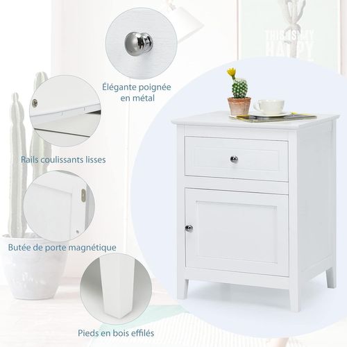 Lot De 2 Table De Chevet Avec Tiroir,table De Nuit Avec Placard Et Pieds En Bois Massif Pour Chambre