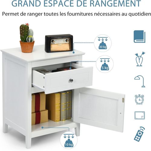 Lot De 2 Table De Chevet Avec Tiroir,table De Nuit Avec Placard Et Pieds En Bois Massif Pour Chambre