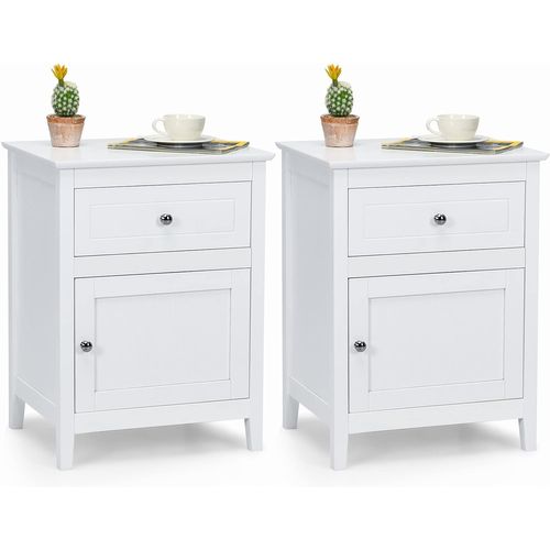 Lot De 2 Table De Chevet Avec Tiroir,table De Nuit Avec Placard Et Pieds En Bois Massif Pour Chambre