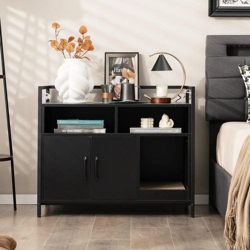 Meuble Litiere Chat Griffoir Amovible Industriel,89x45x74,5cm Noir