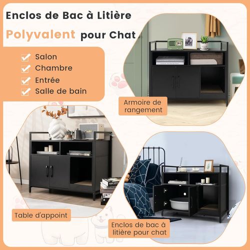 Meuble Litiere Chat Griffoir Amovible Industriel,89x45x74,5cm Noir