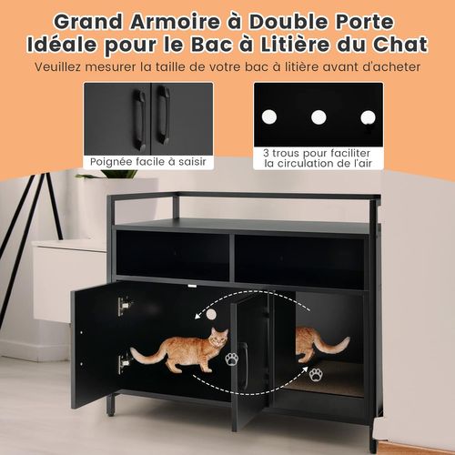 Meuble Litiere Chat Griffoir Amovible Industriel,89x45x74,5cm Noir