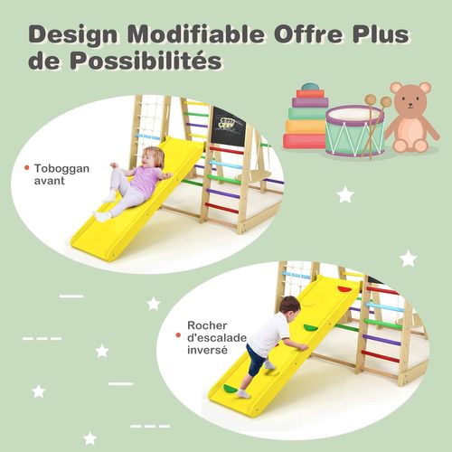 Aire De Jeux 8 En 1 Avec Toboggan, Balançoire, Échelle, Rocher D’escalade, Filet D’escalade(coloré)