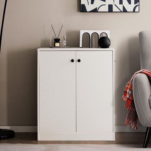 Commode Buffet Avec 2 Portes, 3 Étagères Réglables, Salon, Chambre, Blanc, 72 X 34 X 85,5 Cm