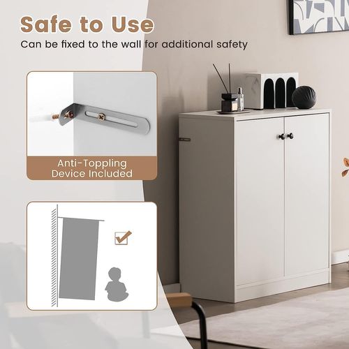 Commode Buffet Avec 2 Portes, 3 Étagères Réglables, Salon, Chambre, Blanc, 72 X 34 X 85,5 Cm