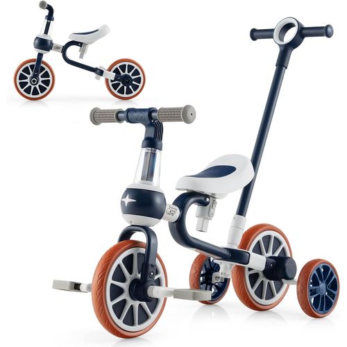 5 En 1 Tricycle Bébé Evolutif Avec Putter Parentale, Siège Réglable, Guidon Réversible (marine)