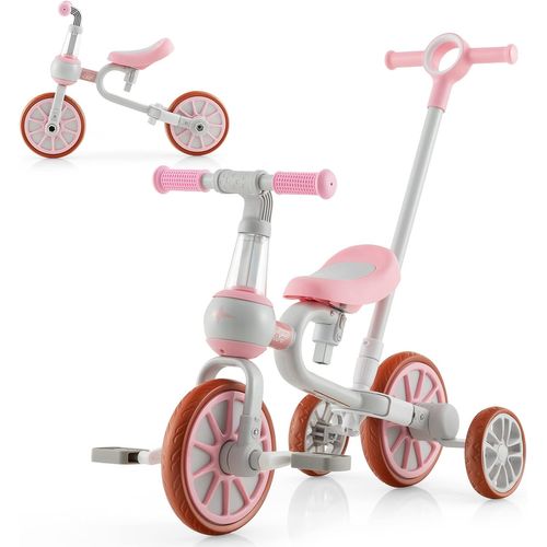 5 En 1 Tricycle Bébé Evolutif Avec Putter Parentale, Siège Réglable, Guidon Réversible (rose)