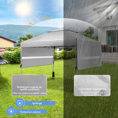 Tonnelle De Jardin Pliable 3x3m Avec Double Auvents 1,25x3cm，3 Hauteurs Réglable，blanc