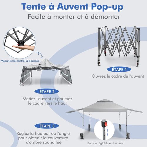 Tonnelle De Jardin Pliable 3x3m Avec Double Auvents 1,25x3cm，3 Hauteurs Réglable，blanc