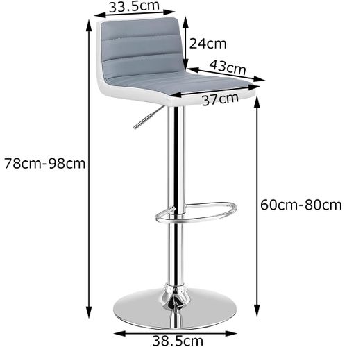 2 Tabourets De Bar Rotatif Sur 360°en Acier + Éponge + Pu, Hauteur Réglable 78-98 Cm Avec Dossier