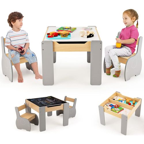 Ensemble Table Et 2 Chaises 3 En 1 Pour Enfants Avec Tableau Amovible/table D’activités En Bois
