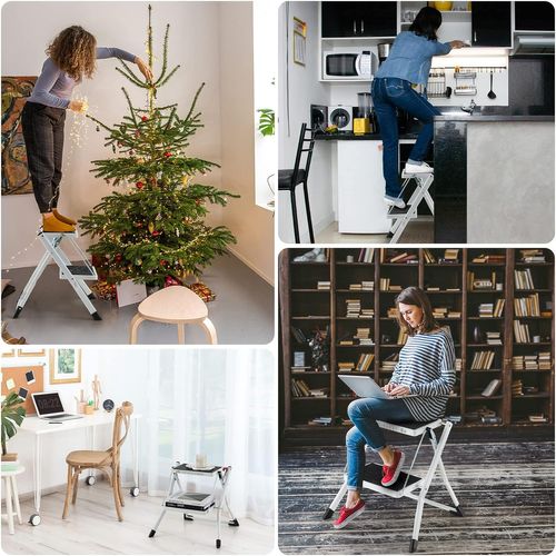 Marchepied à 2 Marches Pliable, Escabeau Cadre Métallique 30 X 20cm,capacité 150 Kg,50 X 49 X 45 Cm