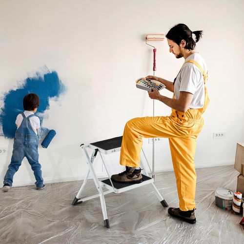 Marchepied à 2 Marches Pliable, Escabeau Cadre Métallique 30 X 20cm,capacité 150 Kg,50 X 49 X 45 Cm