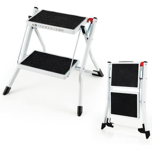 Marchepied à 2 Marches Pliable, Escabeau Cadre Métallique 30 X 20cm,capacité 150 Kg,50 X 49 X 45 Cm